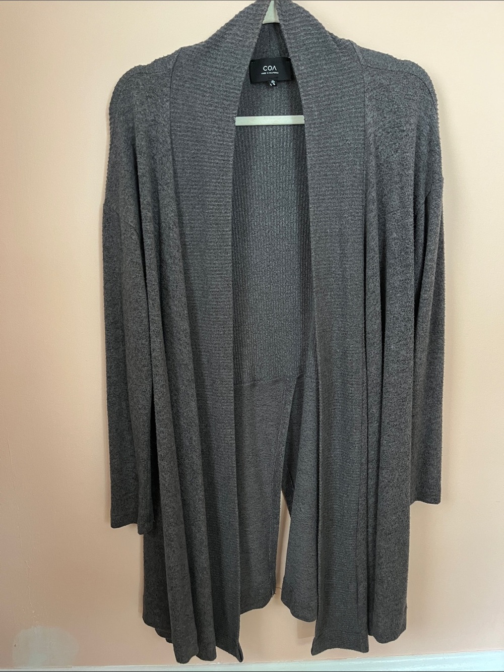 ANTHROPOLOGIE Heathered Burnout Open Cardigan Dark Charcoal Grey S